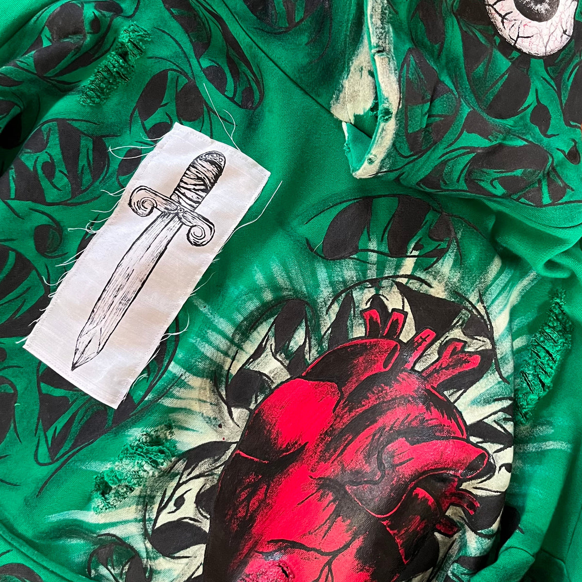 Detail of hand painted heart design 